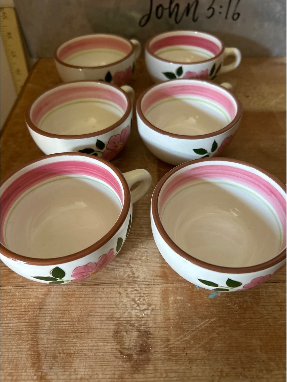 Wild Rose Pink Floral Tea Cups Set of 6